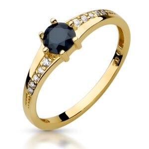 Złoty pierścionek zaręczynowy z czarną cyrkonią