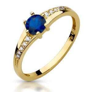 Złoty pierścionek z niebieską cyrkonią na zaręczyny