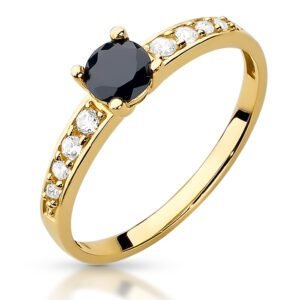 Złoty pierścionek z czarną cyrkonią, zaręczynowy