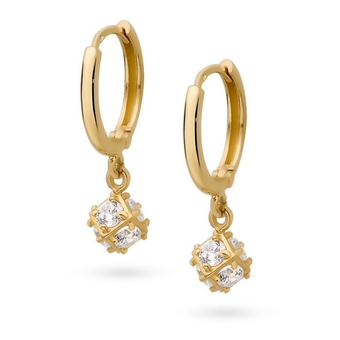 Złote kolczyki wiszące kostki z cyrkoniami - K56124C-333 - Marand