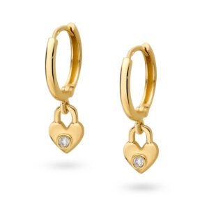 Marand Jubiler - Marand Złote kolczyki wiszące serduszka z cyrkonią 333