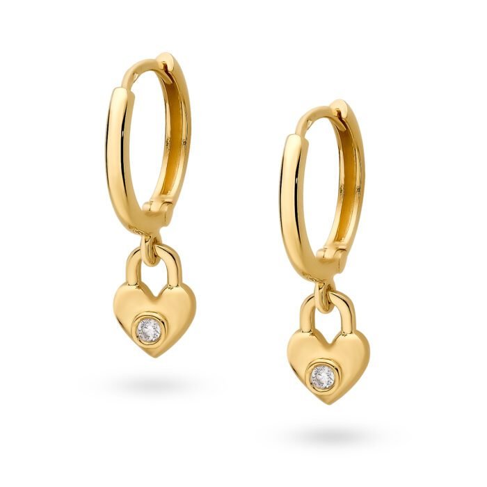 Złote kolczyki wiszące serduszka z cyrkonią 333 - K56126C-Y333 - Marand