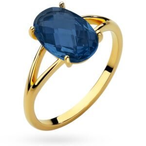 Marand Jubiler - Marand Złoty pierścionek z dużą, owalną cyrkonią Szafir