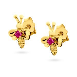 Marand Jubiler - Marand Złote kolczyki pszczółki na sztyft z rubinową cyrkonią 333
